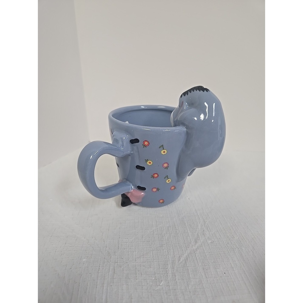 Eeyore Coffee Mug "Nobody Cares" Floral Pastel Blue Disney 3D Character NWT - Picture 3 of 6